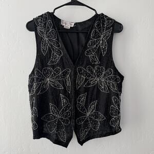 Vintage Silk-like black & gold beaded sequin vest